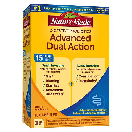 Nature Made Digestive Probiotics Advanced Dual Action Capsules 15 Billion CFU per serving 30 Count - 031604030117