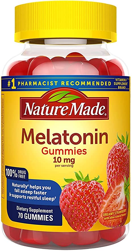  Nature Made Melatonin 10 mg, Dreamy Strawberry, 70 Gummies (Pack of 2)  - 031604031312