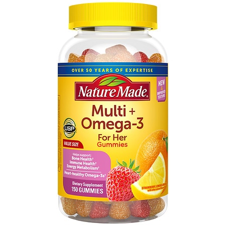 Nature Made Women's Multivitamin + Omega-3 Gummies - Strawberry, Lemon & Orange - 150ct - 031604042752