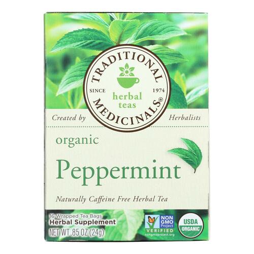 TRADITIONAL MEDICINALS: Organic Peppermint Herbal Tea 16 Tea Bags, 0.85 oz - 0032917000521