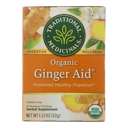TRADITIONAL MEDICINALS: Organic Ginger Aid Herbal Tea 16 Tea Bags, 1.13 oz - 0032917001023