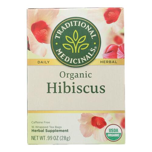 TRADICIONAL MEDICINALS: Organic Hibiscus Caffeine Free Herbal Tea 16 Tea Bags, 0.99 oz - 0032917002310