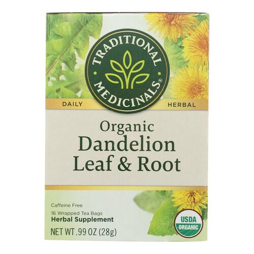 TRADITIONAL MEDICINALS: Organic Dandelion Leaf & Root Caffeine Free Herbal Tea 16 Tea Bags, 0.99 oz - 0032917002358