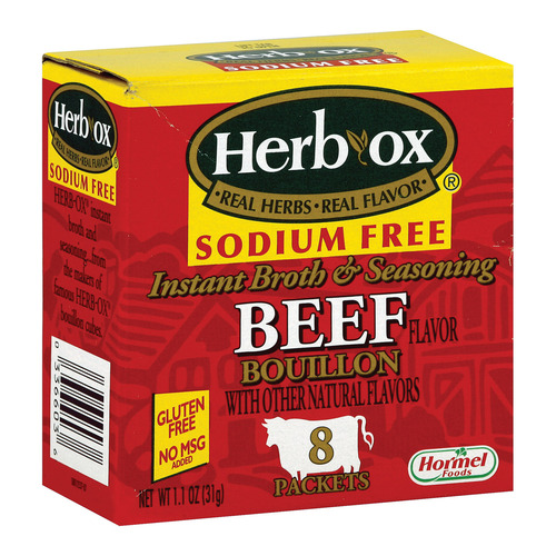  HERB OX Beef Instant Broth & Seasoning, Sodium Free, 8 Count (Pack of 12)  - 033600000606