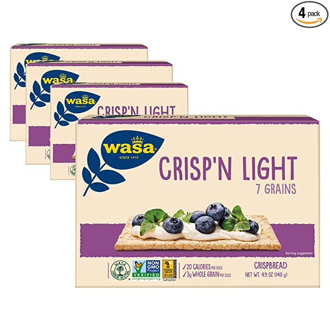 Wasa Crisp’N Light 7 Grains Crispbread, Crackers, Fat Free, No Saturated Fat, 0g of Trans Fat, No Cholesterol, 2.5 Lb, 4.9 Oz (Pack Of 4) - 033617000583