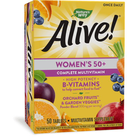 Nature’s Way Alive! Women’s 50+ Complete Multivitamin Supports Healthy Aging* Supports Cellular Energy* B-Vitamins Gluten-Free 50 Tablets - 033674136621