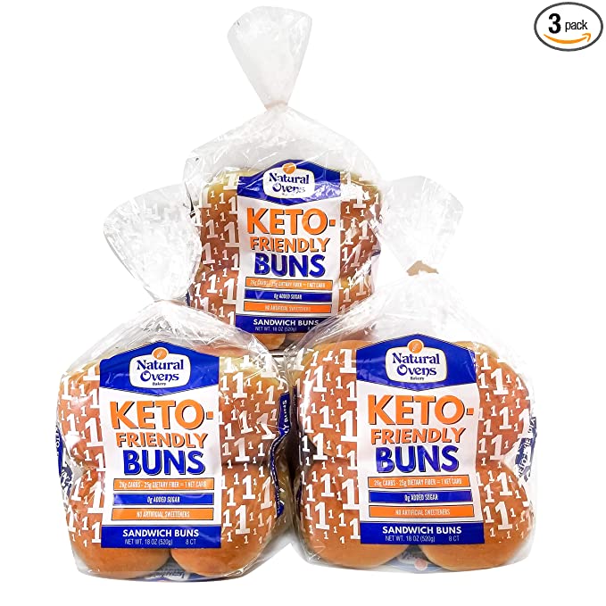  Natural Ovens Bakery Keto-Friendly Buns - 1 Net Carb, 90 Calories a Bun (Case of 3 Packages, 24 buns)  - 033974806934