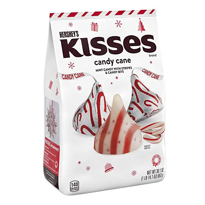  HERSHEY'S KISSES Candy Cane Mint With Stripes and Candy Bits Candy, Christmas, 30.1 oz Bulk Bag  - 034000124862