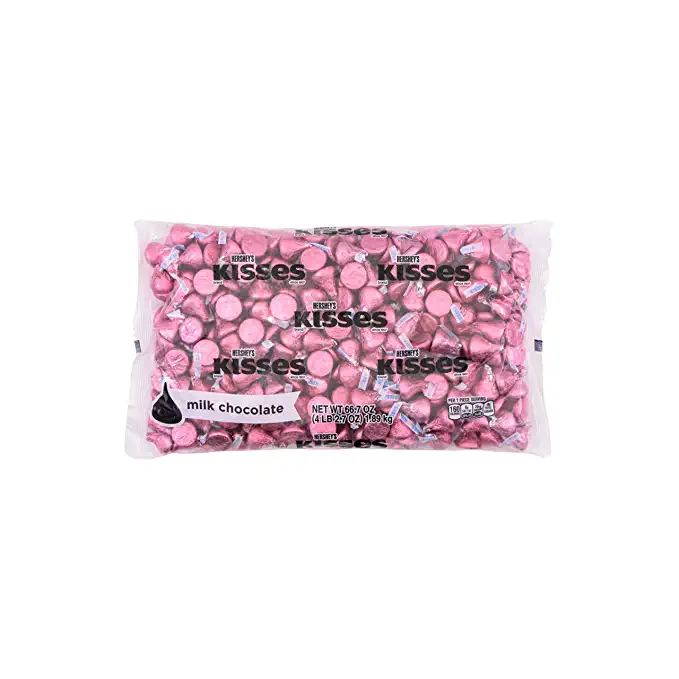 HERSHEY'S KISSES Pink Foils Milk Chocolate Candy, Individually Wrapped, 66.7 oz Bulk Bag - 034000133437