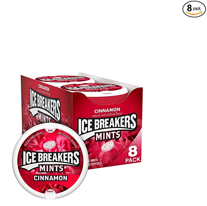 ICE BREAKERS Cinnamon Sugar Free Breath Mints, 1.5 oz Tins (8 Count) - 778894222784