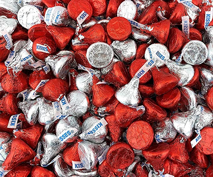  Hershey Milk Chocolates Kisses in Red and Silver Foil, Valentines Day, Mother's Day Gifts, 5 Pound Bulk  - 034000888078