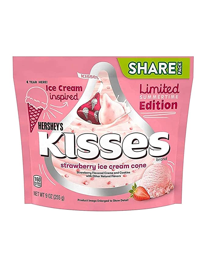  Hershey's Strawberry Ice Cream Cone Kisses - 9-oz. Bag Limited Summertime Edition Ice Cream Inspired  - 034000939770