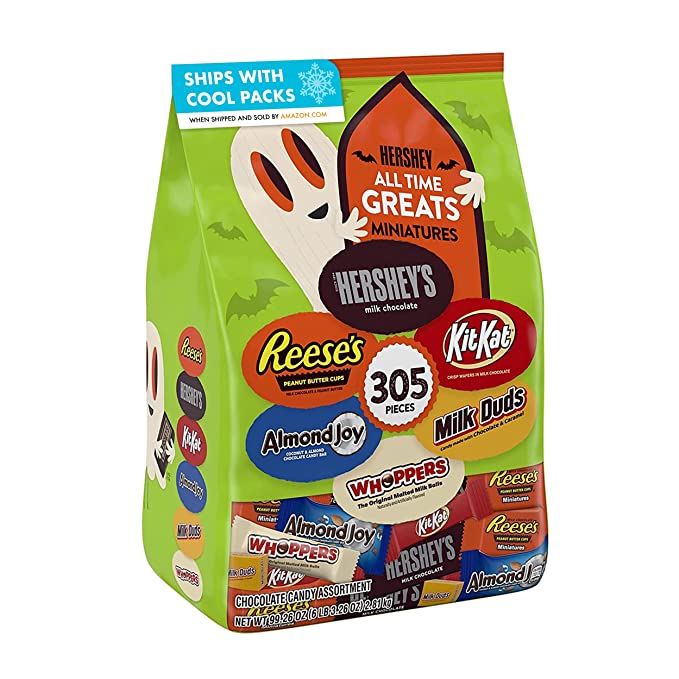  Hershey All Time Greats Miniatures Chocolate Assortment Candy, Halloween, 99.26 oz Bulk Variety Bag (305 Pieces)  - 034000942626