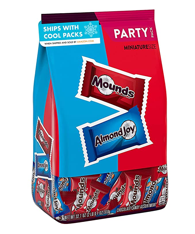 MOUNDS and ALMOND JOY Miniatures Chocolate and Coconut Assortment Halloween Candy, Bulk, 32.1 oz Party Pack - 034000999811