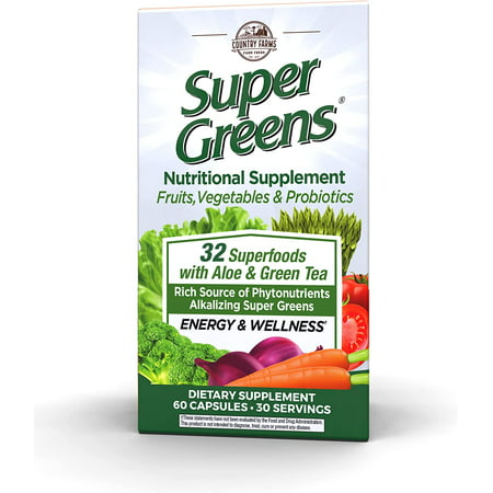 Country farms super greens superfood dietary supplement 60 vegicapsules - 035046090715