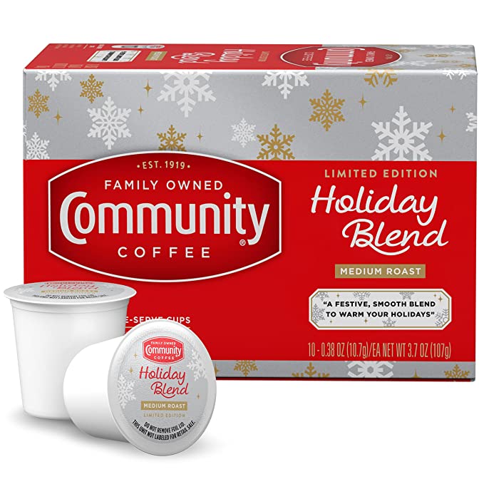 Community Coffee Holiday Blend, 10 Count Coffee Pods, Medium Roast, Compatible with Keurig 2.0 K-Cup Brewers, 10 Count (Pack of 1) - 035700164172