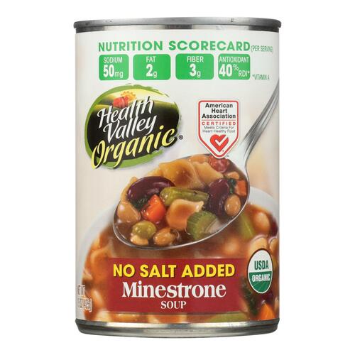 HEALTH VALLEY: Organic Minestrone Soup No Salt Added, 15 Oz - 0035742221031