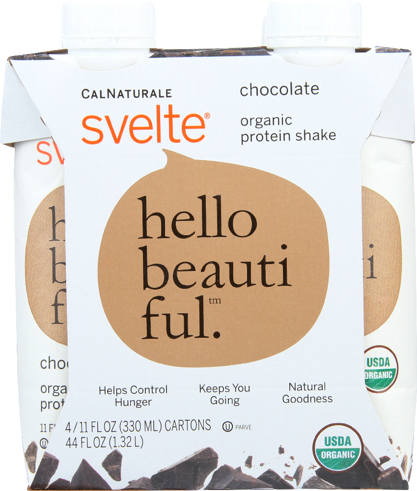 CALNATURALE: Svelte Organic Protein Shake Chocolate Pack of 4 (11 oz Each), 44 oz - 0035844145761