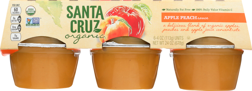 Santa Cruz Organic Apple Sauce - Peach - Case Of 12 - 4 Oz. - 0036192122183