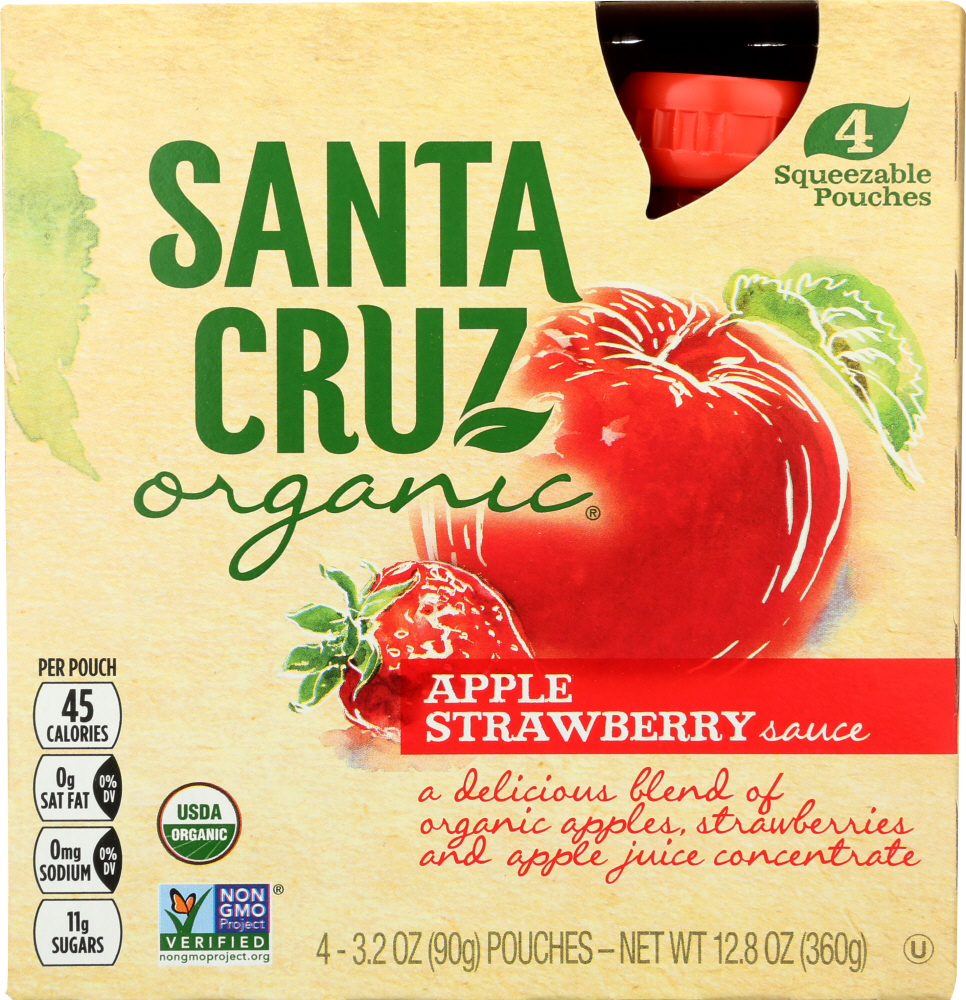Santa Cruz Organic, Apple Strawberry Sauce, 4 Squeezable Pouches - 036192123074