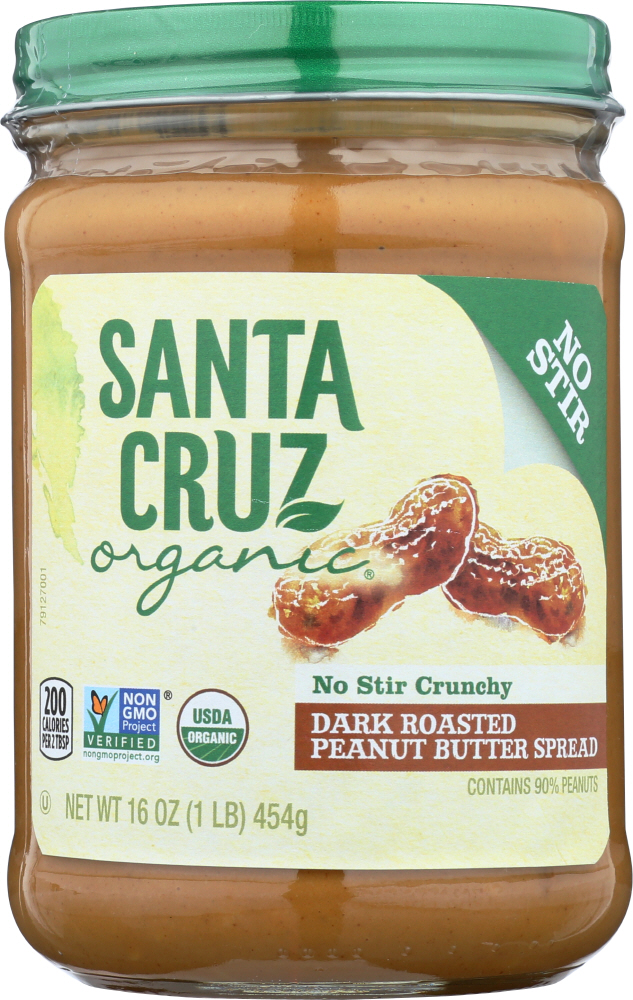 SANTA CRUZ: No Stir Crunchy Dark Roasted Peanut Butter Spread, 16 oz - 0036192150117