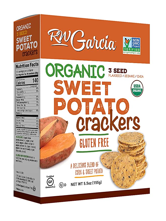  RW Garcia Organic Sweet Potato Crackers, Gluten Free, 5.5oz boxes, 6 pack - 036593110321