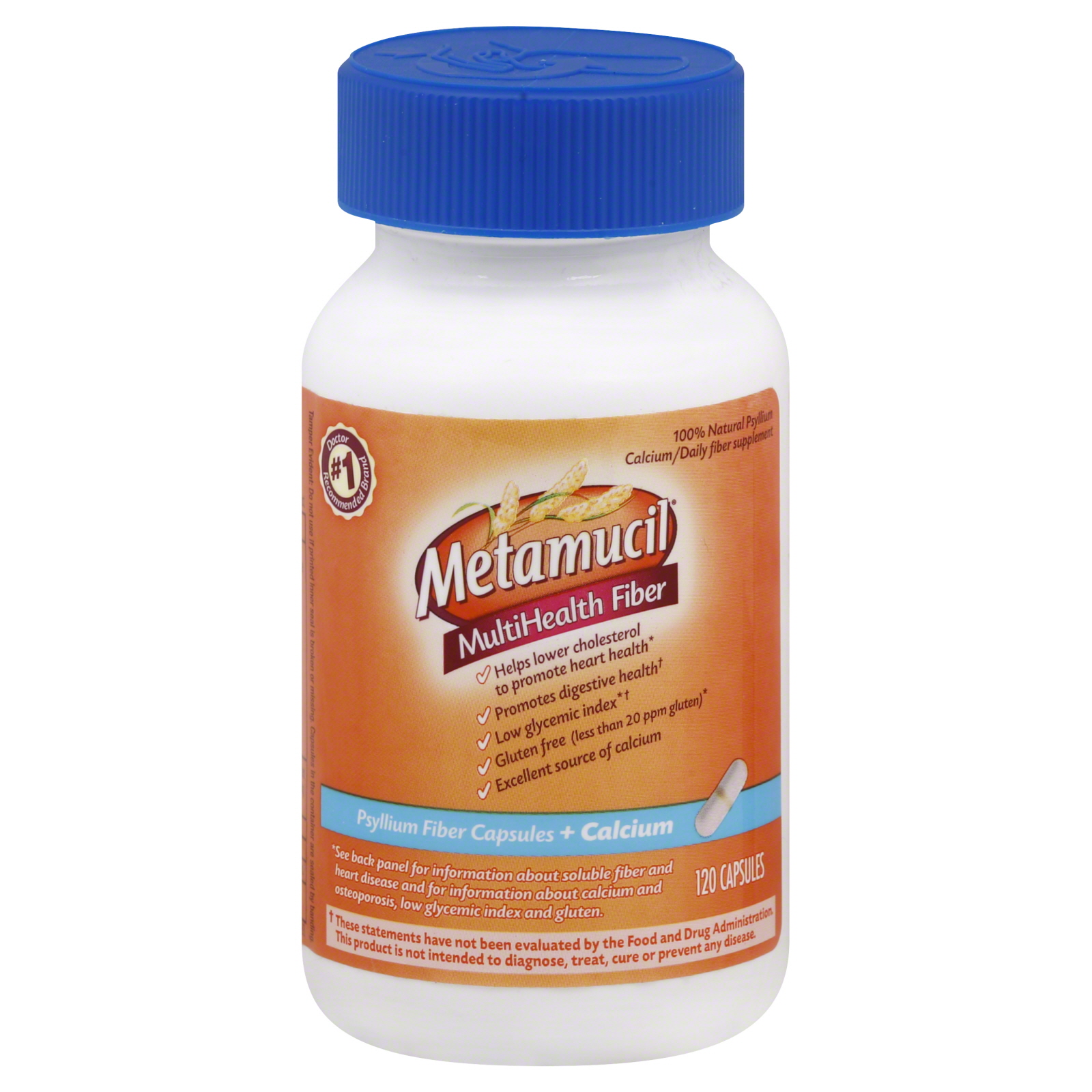 Metamucil Fiber with Calcium, 3-in-1 Psyllium Capsule Fiber Supplement with Calcium for Bone Health, 120 ct Capsules - 037000465119