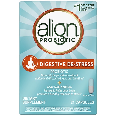 Align Probiotic, Digestive De-stress, Probiotic for Women and Men with Ashwagandha, Helps with a Healthy Response to Stress, Gluten Free, Soy Free, Vegetarian, 21 Capsules (B0853HP3HP) - 037000598558