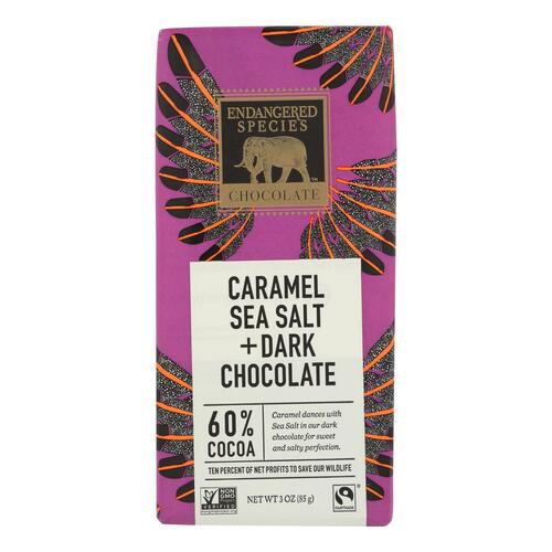 Endangered Species Chocolate Bar - Dark Chocolate - Caramel - Sea Salt - 3 Oz - Case Of 12 - 037014000498