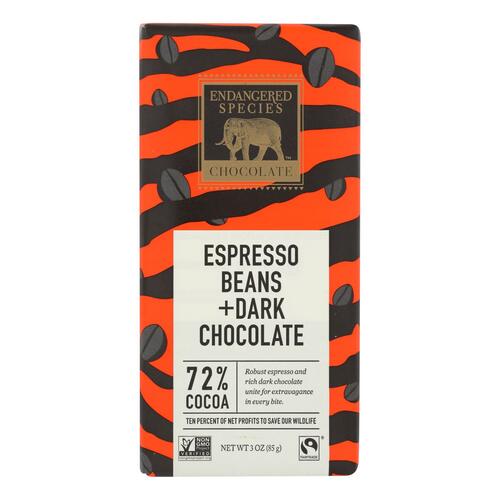 ENDANGERED SPECIES: Natural Dark Chocolate Bar with Espresso Beans, 3 oz - 0037014242232