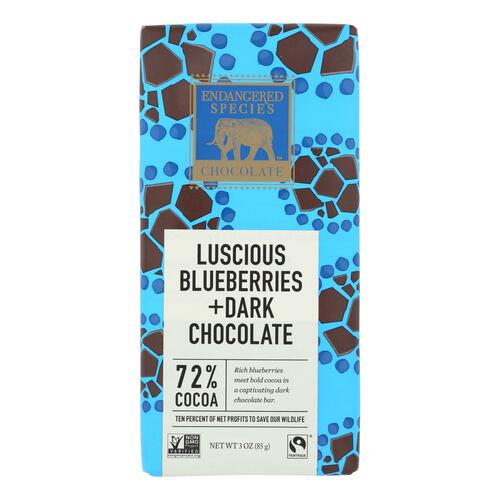 Endangered Species Natural Chocolate Bars - Dark Chocolate - 72 Percent Cocoa - Blueberries - 3 Oz Bars - Case Of 12 - 037014242386
