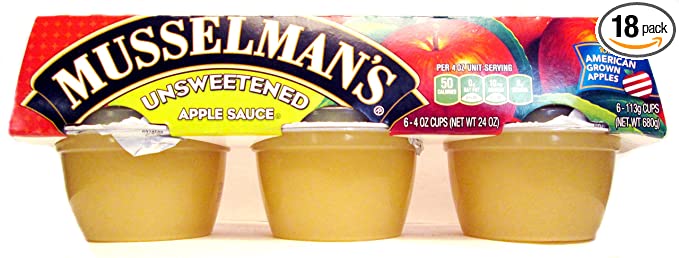  Musselman's Unsweetened Apple Sauce (Pack of 3) 6 - 4 oz Cups per Pack (18 Cups Total)  - 037323116118