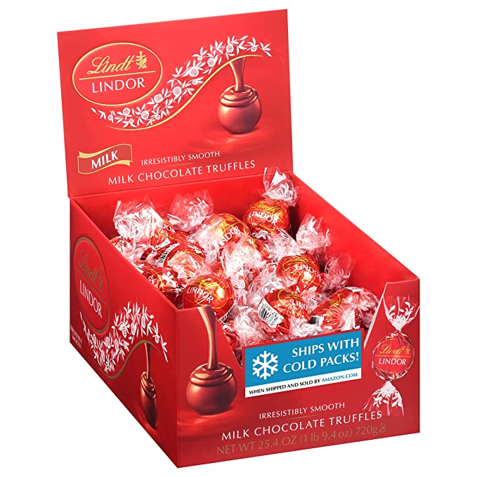  Lindt LINDOR Milk Chocolate Truffles, Milk Chocolate Candy with Smooth, Melting Truffle Center, Great for gift giving, 25.4 oz., 60 Count  - 037466020761