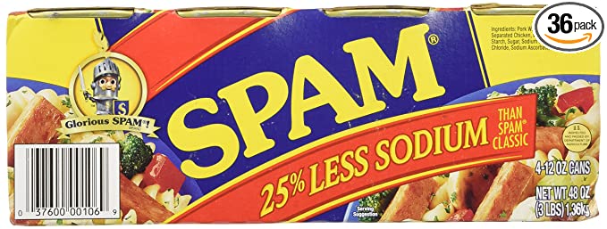  Spam 25% Less Sodium 12 oz Can, 8 Pack  - 037600001069