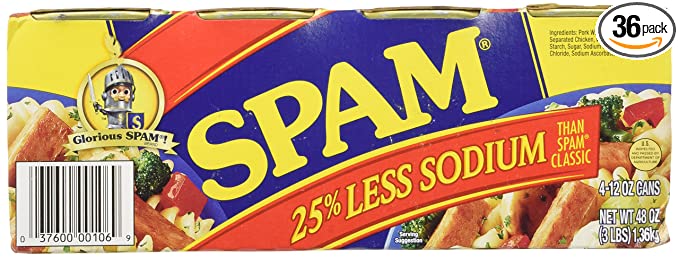 Spam 25% Less Sodium 12 oz Can, 8 Pack - 037600001069