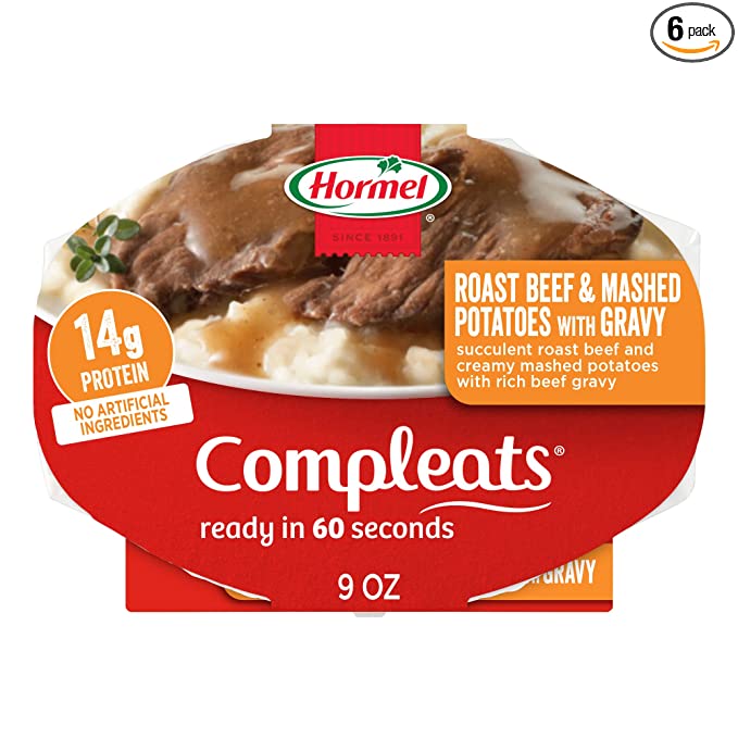  HORMEL COMPLEATS Roast Beef & Mashed Potatoes With Gravy Microwave Tray, 9 Ounce (Pack of 6)  - 037600450881