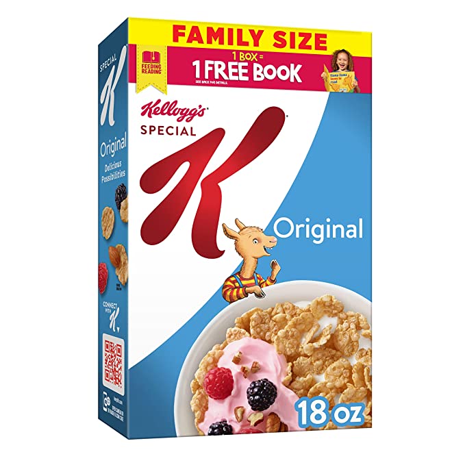 Kellogg's Special K, Breakfast Cereal, Original, Made with Folic Acid, B Vitamins, and Iron, Family Size, 18oz Box - 038000016219