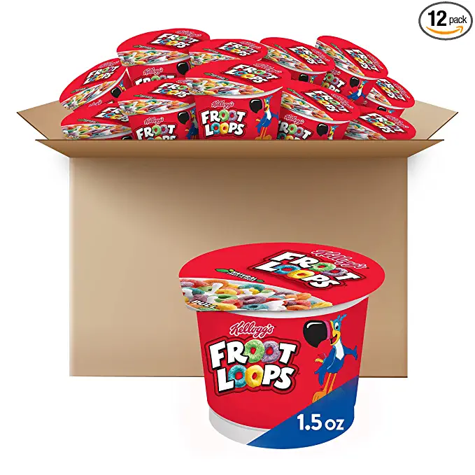 Kellogg’s Froot Loops Breakfast Cereal Cups, Fruit Flavored, Breakfast Snacks with Vitamin C, Original, 18oz Case (12 Cups) - 038000125706