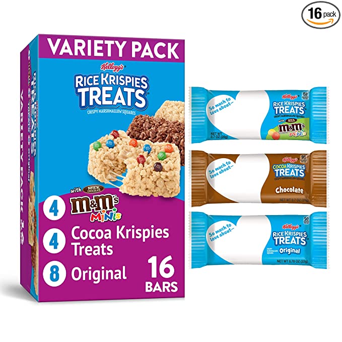 Rice Krispies Treats Marshmallow Snack Bars Variety Pack, Kids Snacks, School Lunch, 12.4oz Box (16 Bars) - 038000156038
