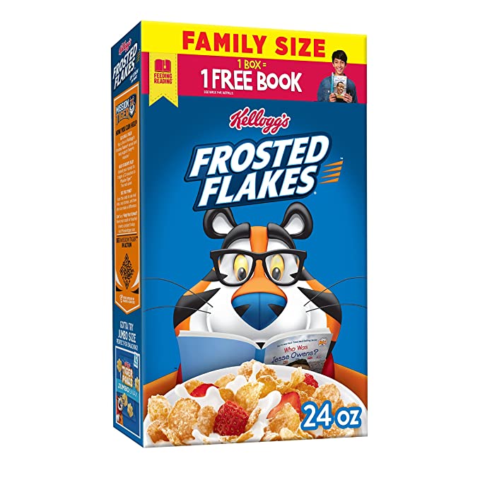  Kellogg's Frosted Flakes Breakfast Cereal, 8 Vitamins and Minerals, Kids Snacks, Family Size, Original, 24oz Box (1 Box) - 038000181771