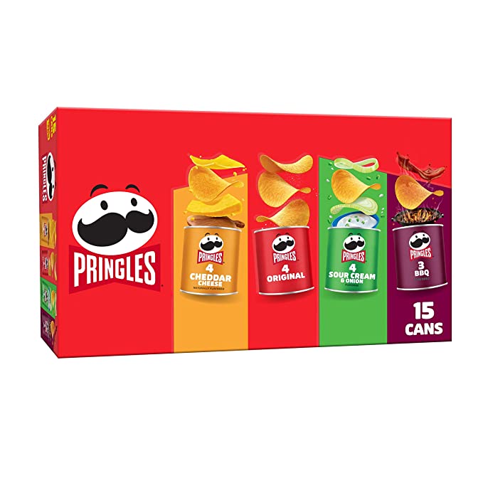  Pringles Potato Crisps Chips, Lunch Snacks, Office and Kids Snacks, Grab and Go Snack Packs, Variety Pack, 20.6oz Box (15 Cans) - 038000182570