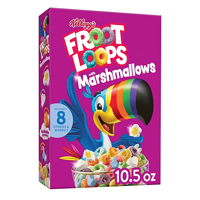  Kellogg’s Froot Loops Breakfast Cereal with Marshmallows, Fruit Flavored, Breakfast Snacks with Vitamin C, Original with Marshmallows, 10.5oz Box (1 Box) - 038000198915