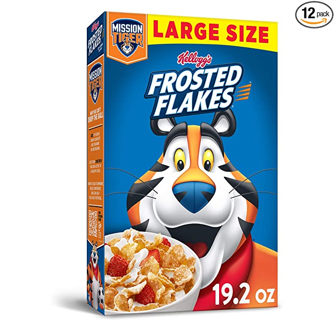 Kellogg's Fat-Free Breakfast Cereal, Frosted Flakes, 19.2 Ounce(Pack of 12) - 038000199059