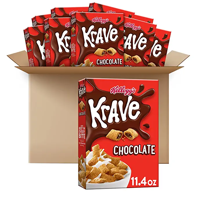 Kellogg's Krave Cold Breakfast Cereal, 7 Vitamins and Minerals, Kids Snacks, Chocolate (10 Boxes) - 038000199233