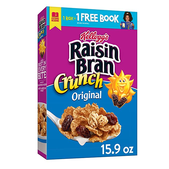  Kellogg's Raisin Bran Crunch Breakfast Cereal, Fiber Cereal, Made with Real Fruit, Original, 15.9oz Box (1 Box) - 038000199738
