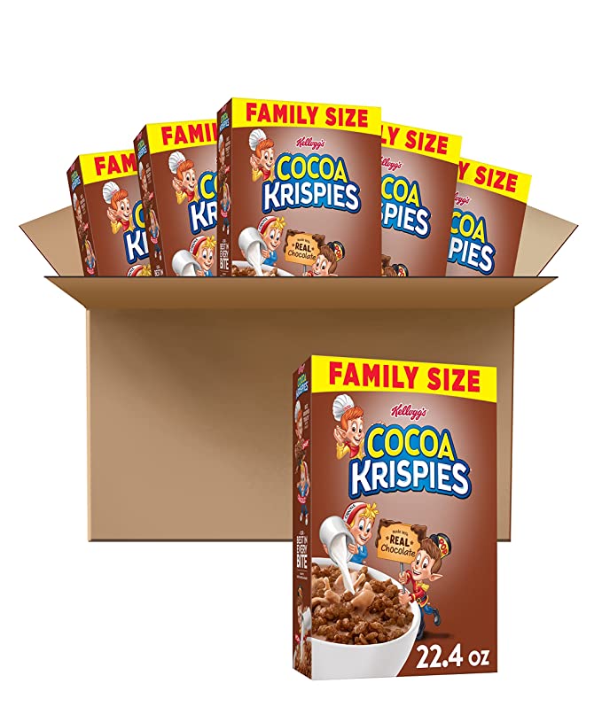  Cocoa Krispies, Breakfast Cereal, Low Fat Food, Family Size, 22.4oz Box(Pack of 6) - 038000202063