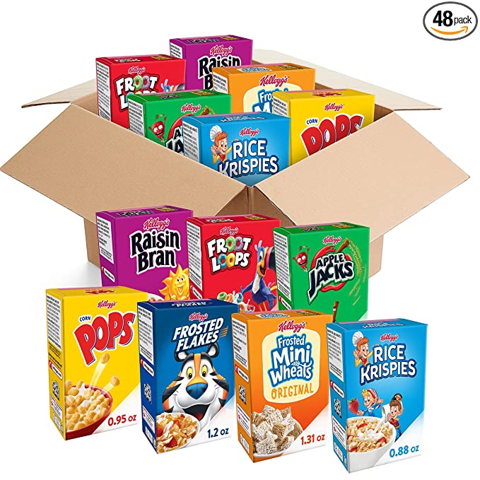  Kellogg's Cold Breakfast Cereal, Bulk Pantry Staples, Kid Snacks, Variety Pack (48 Boxes) - 038000210440
