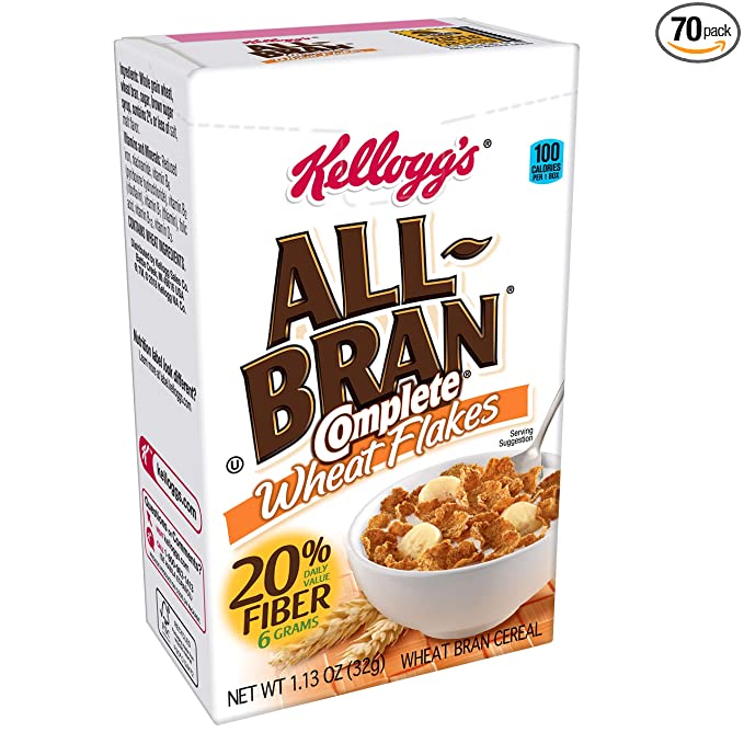  Kellogg's All Bran Cereal, Complete Wheat Flakes, 1.13oz (70 Count) - wheat