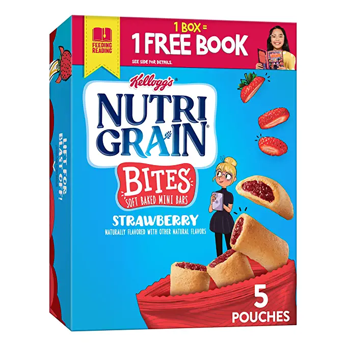  Nutri-Grain Bites Mini Breakfast Bars, Made with Whole Grains, Kids Lunch Snacks, Strawberry, 6.5oz Box (5 Pouches) - 038000220685