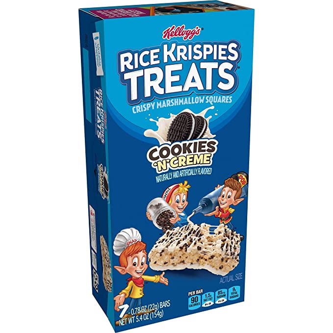  Rice Krispies Treats Marshmallow Snack Bars, Kids Snacks, School Lunch, Cookies'n'Creme, 5.4oz Box (7 Bars) - 038000234316